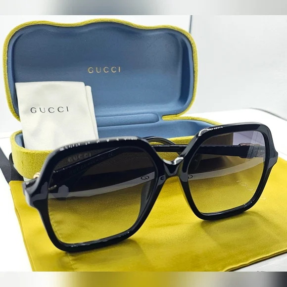 GUCCI SUN 1072SA BLACK OVERSIZED SQUARE SUNGLASSES GUCCI LOGO - Picture 5 of 14